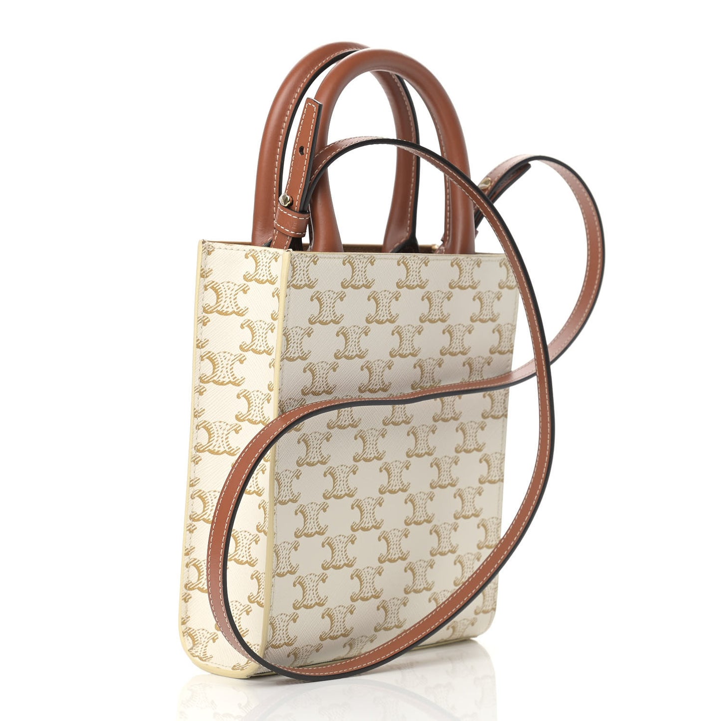 Triomphe Canvas Calfskin Mini Vertical Cabas White