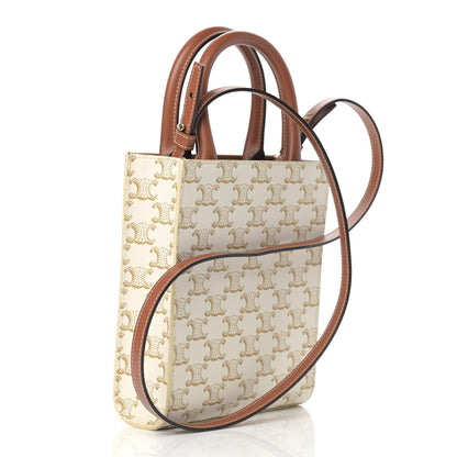 Celine Triomphe Canvas Calfskin Mini Vertical Cabas White 3 of 9