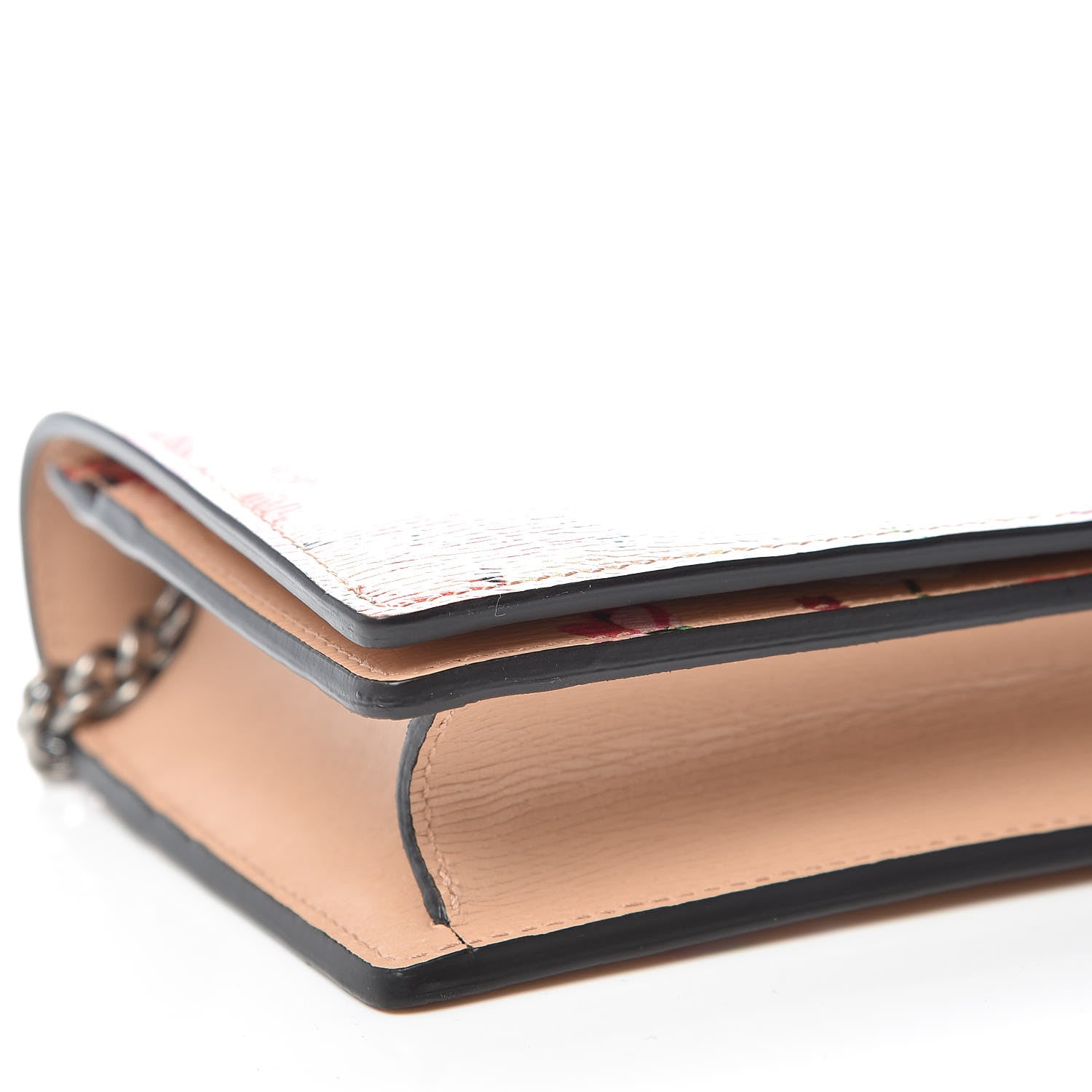 Gucci Shangai Calfskin Blooms Print Chain Wallet Pink Apricot Multicolor 5 of 9
