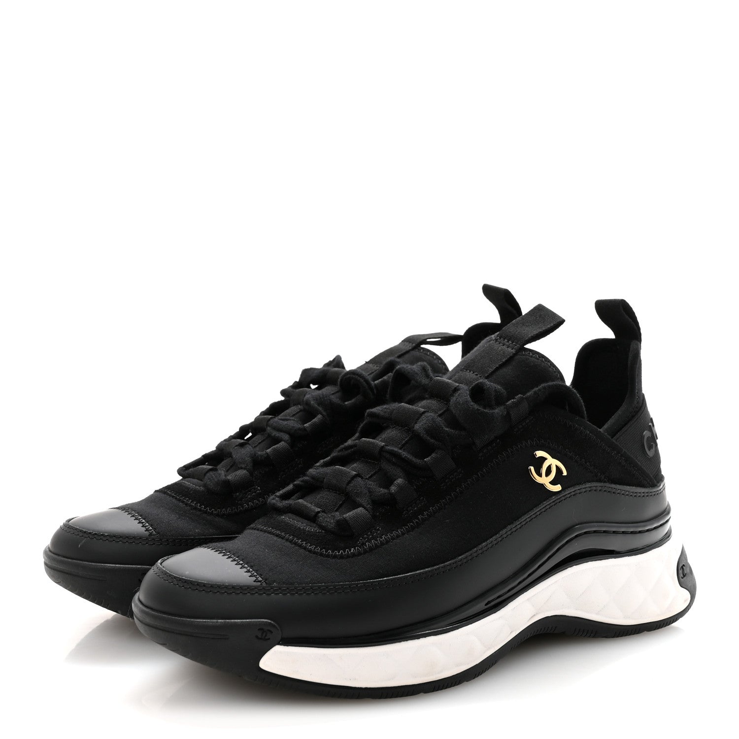 Chanel Velvet Calfskin Mixed Fibers CC Sneakers 36.5 Black 4 of 10
