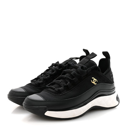 Chanel Velvet Calfskin Mixed Fibers CC Sneakers 36.5 Black 4 of 10