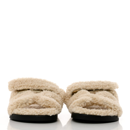 Hermes Woolskin Womens Chypre Sandals 37 Ecru 2 of 9