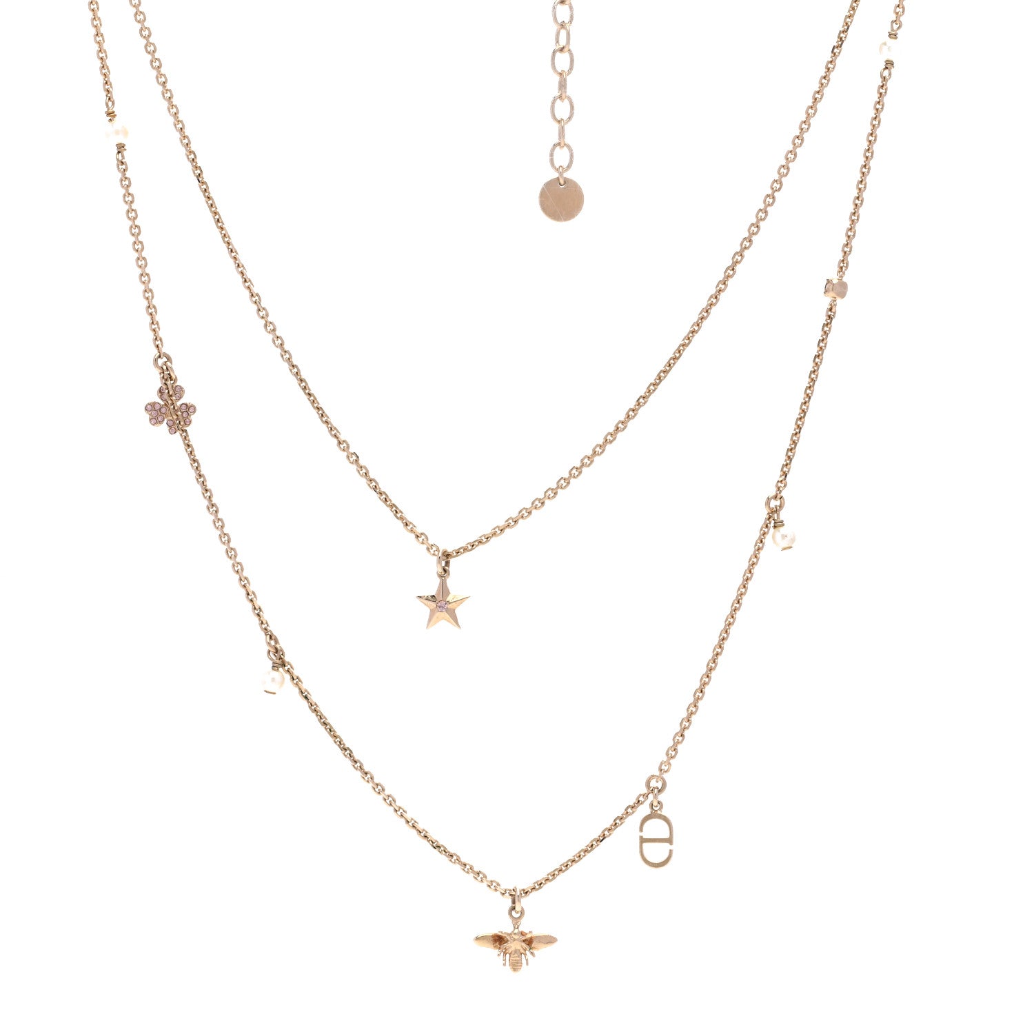 Christian Dior Metal Crystal Double Necklace Gold 1 of 6