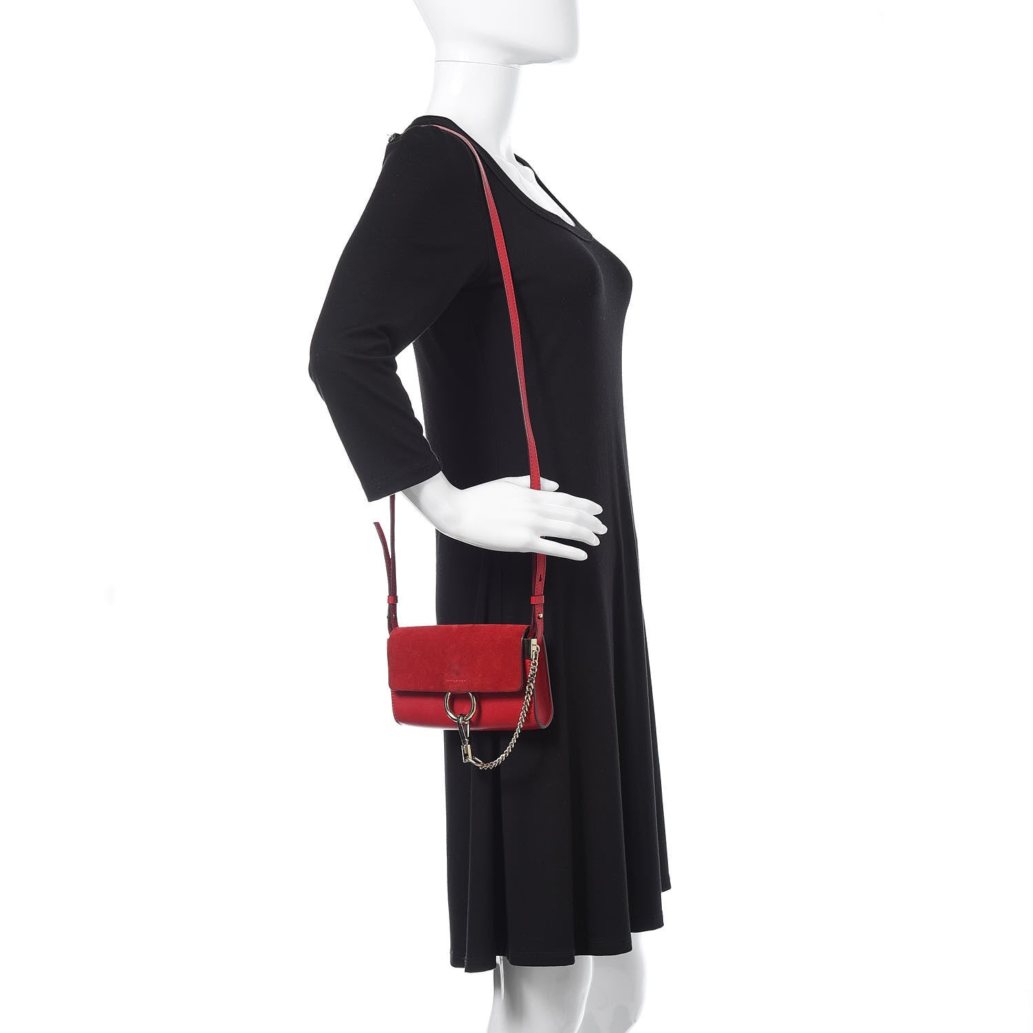 Chloe Suede Calfskin Mini Faye Shoulder Bag Tulip Red 2 of 13