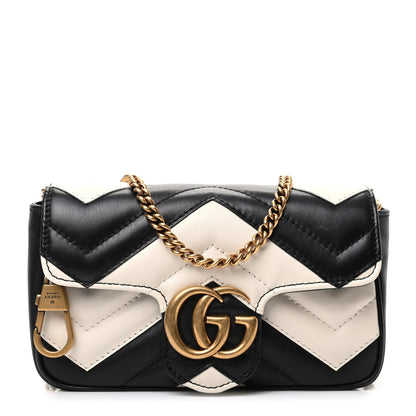 Gucci Calfskin Matelasse Super Mini GG Marmont Shoulder Bag Black White 1 of 10