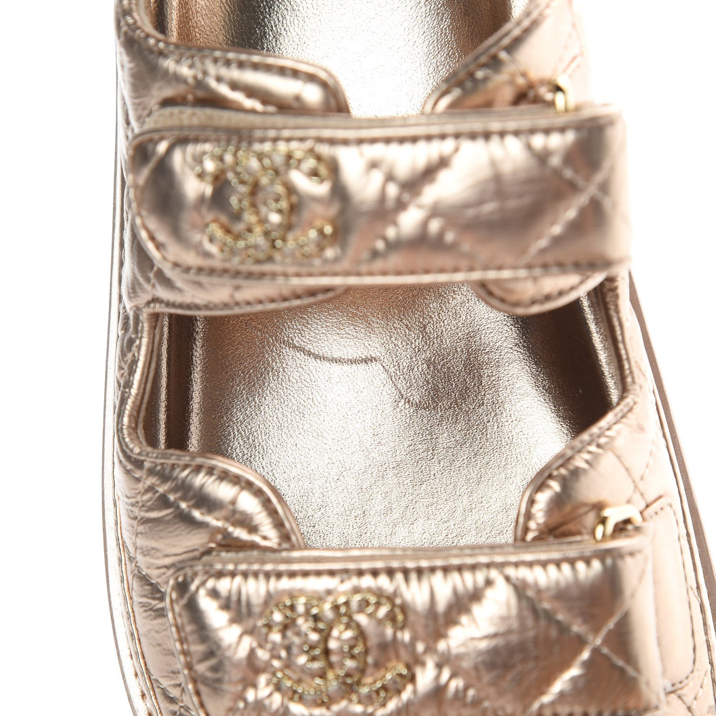 Iridescent Lambskin Quilted Velcro Dad Sandals 37.5 Light Bronze