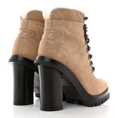 Valentino Garavani Suede Shearling Lace-Up Ankle Boots 36.5 Beige 4 of 14