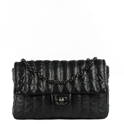 Chanel Lambskin Vertical Stitch Jumbo Single Flap Black 1 of 8