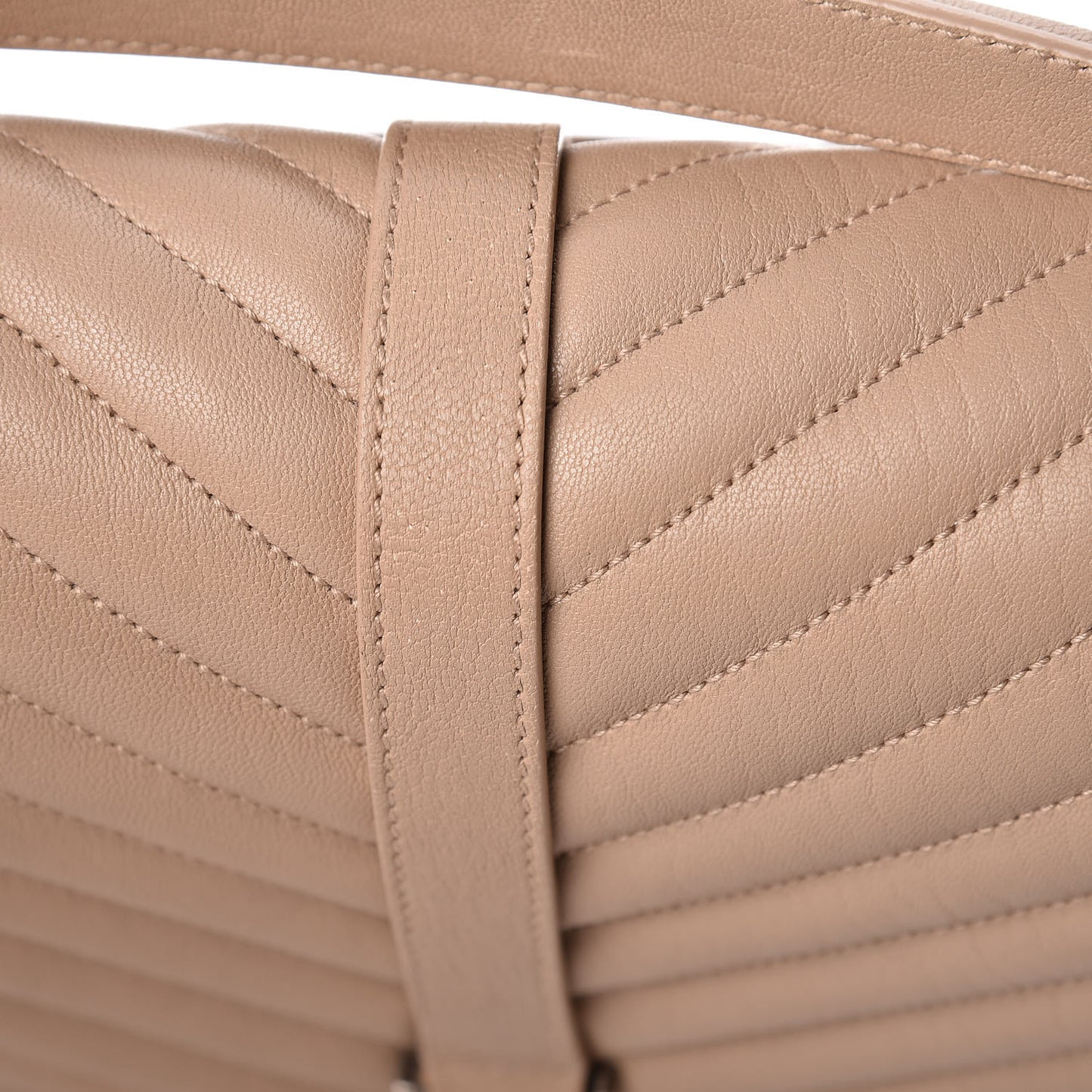 Sheepskin Matelasse Chevron Monogram Large College Satchel Beige