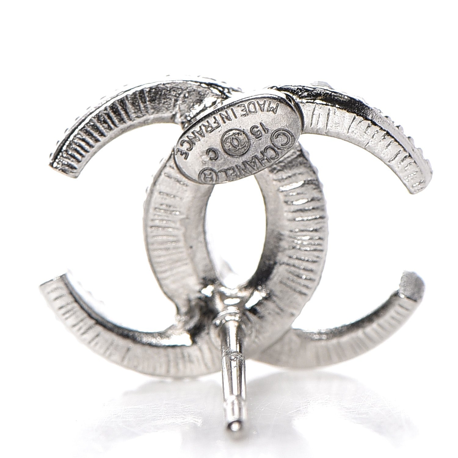 Chanel Crystal CC Moon Earrings Silver 3 of 4