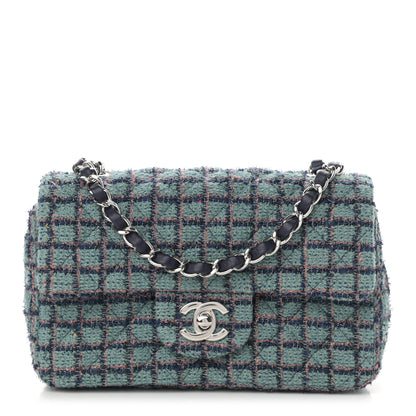 Chanel Tweed Quilted Mini Rectangular Flap Green Navy Dark Beige 1 of 10