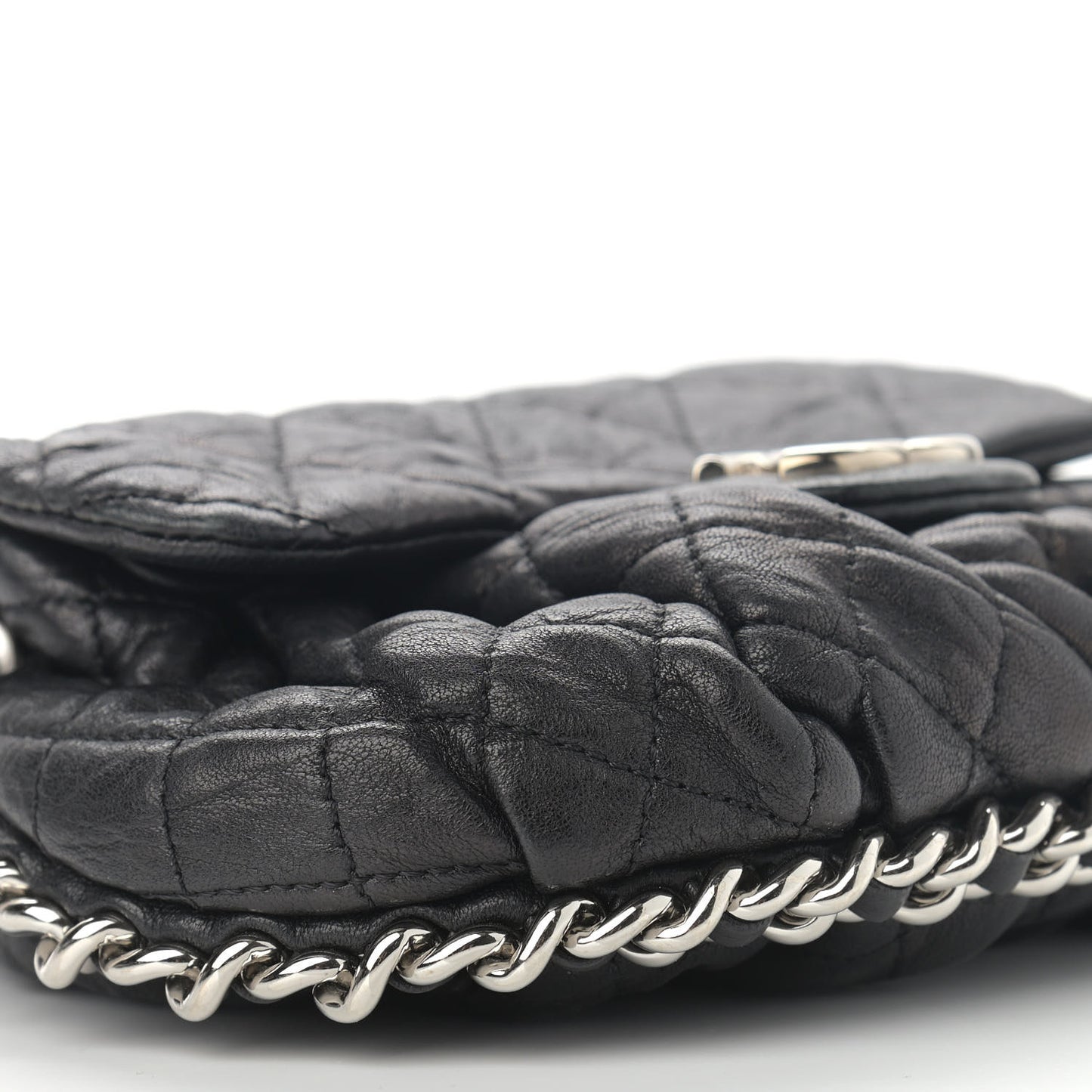 Washed Lambskin Quilted Mini Chain Around Messenger Black