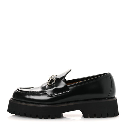 Gucci Calfskin Crystal Womens Horsebit Platform Lug Sole Loafers 38.5 Black 1 of 15
