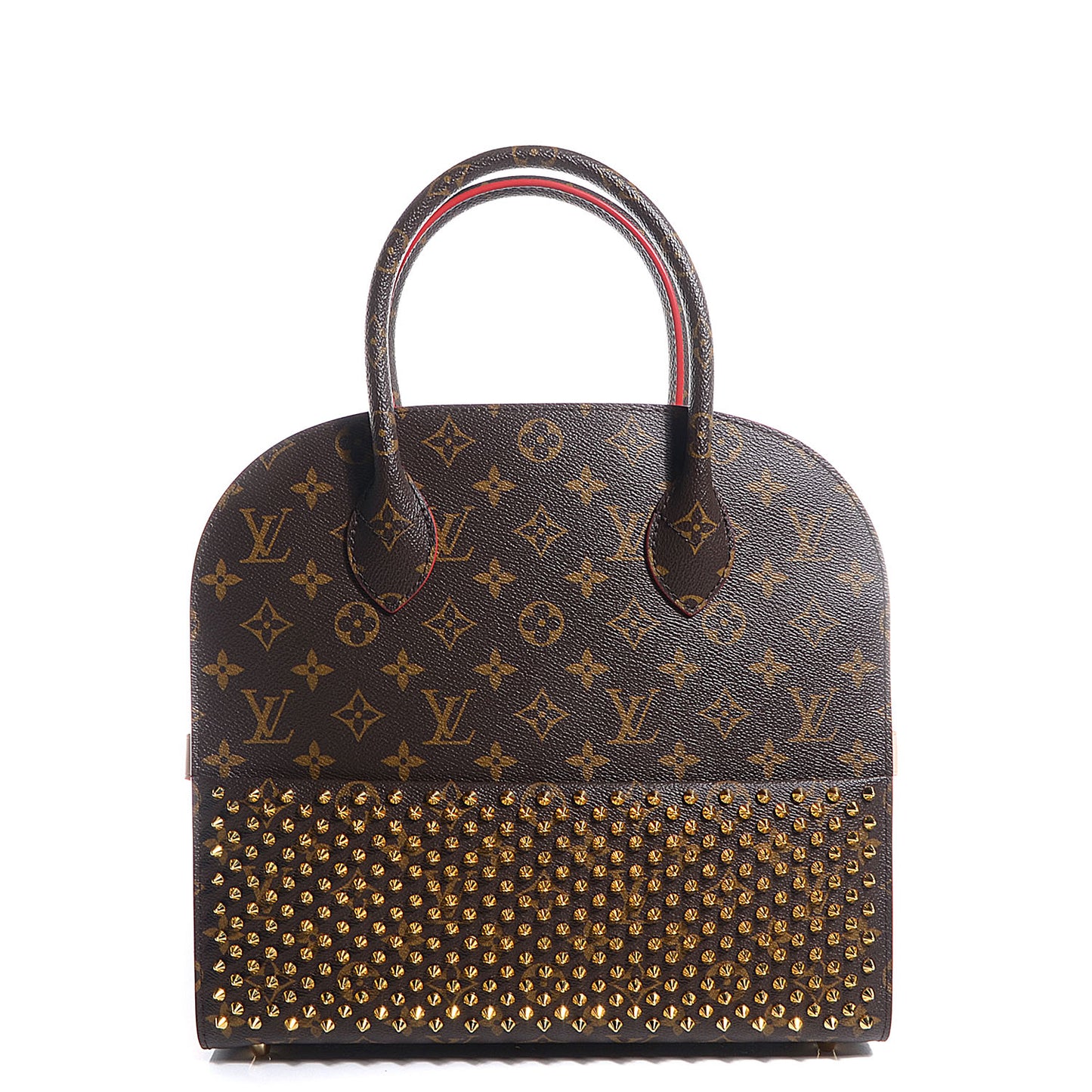 Monogram Calf Hair Spikes Iconoclasts Christian Louboutin Tote Red