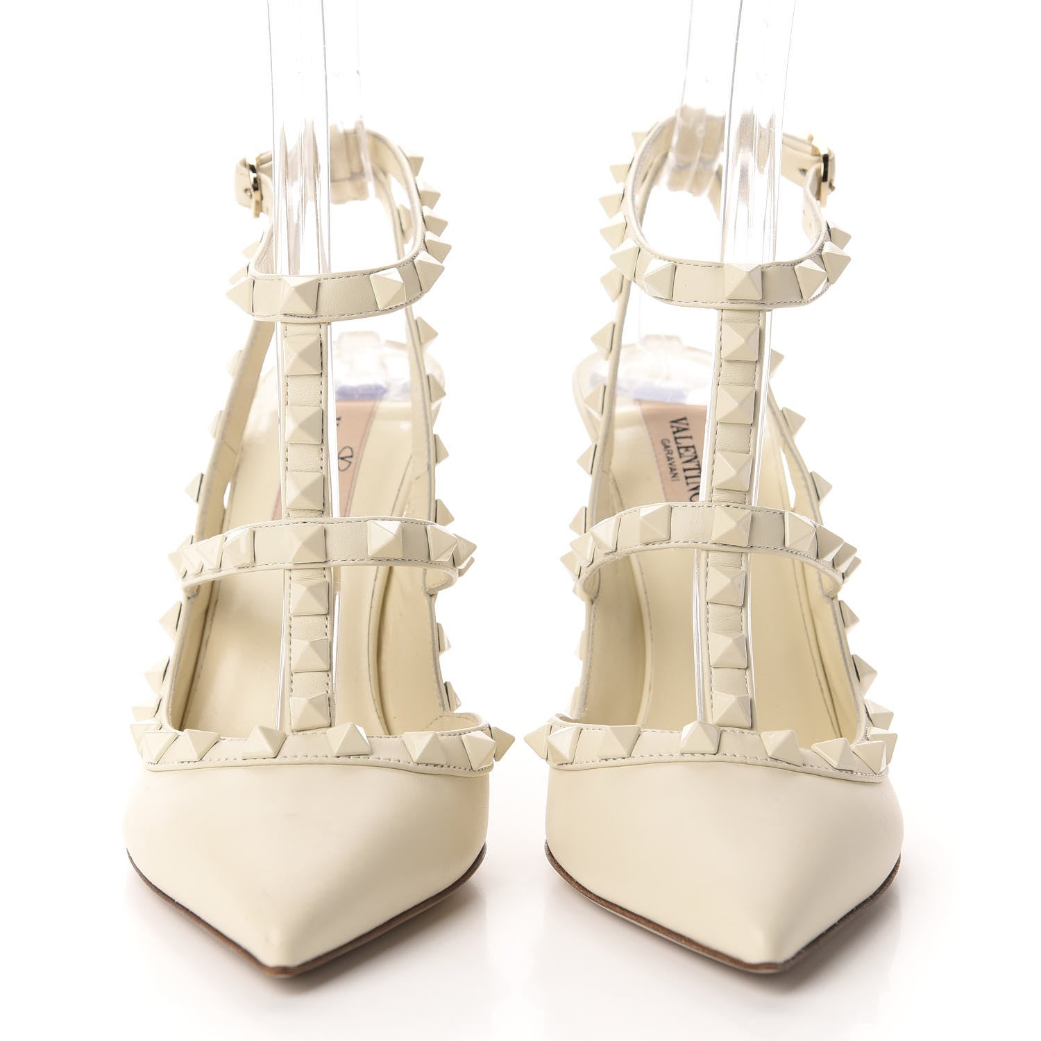 Valentino Garavani Calfskin Lacquered Monochrome Rockstud Ankle Strap 100mm Pumps 36.5 Ivory 2 of 10