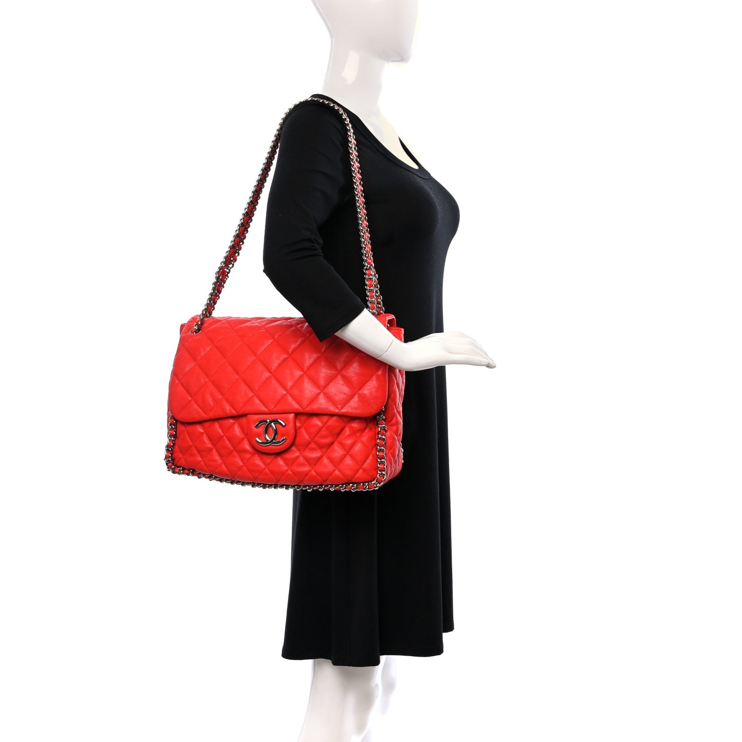 Washed Lambskin Quilted Maxi Chain Around Flap Red