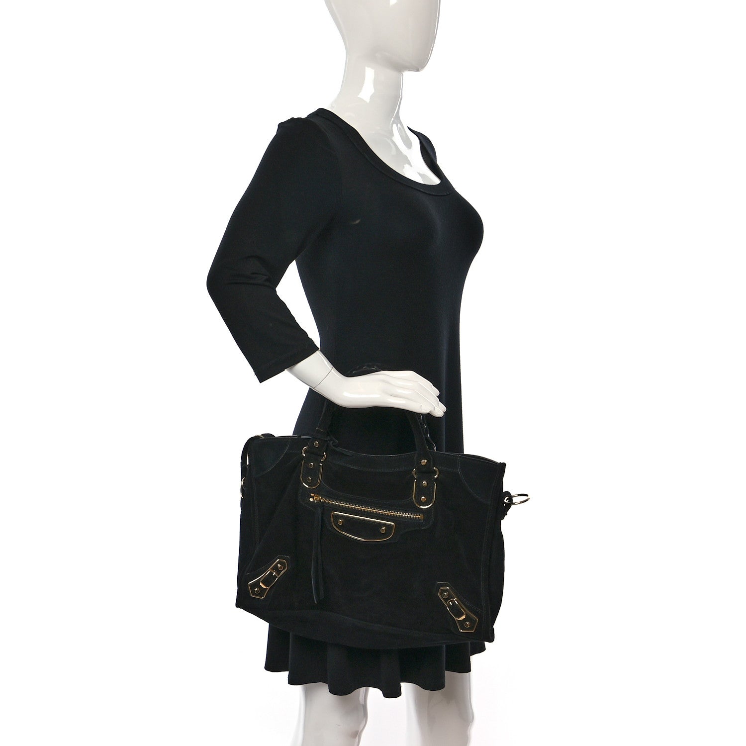 Balenciaga Baby Daim Gold Metallic Edge Hardware City Black 2 of 9