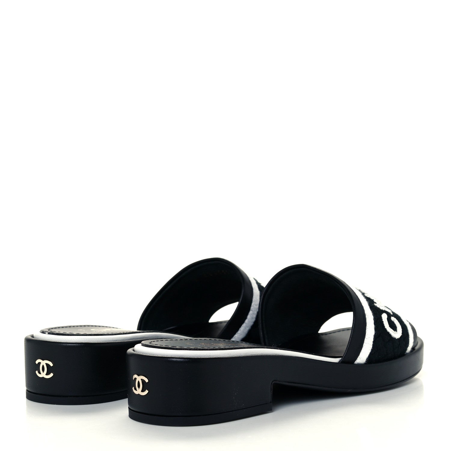 Chanel Lambskin Embroidered CC Mule Sandal 36 Black White 4 of 10