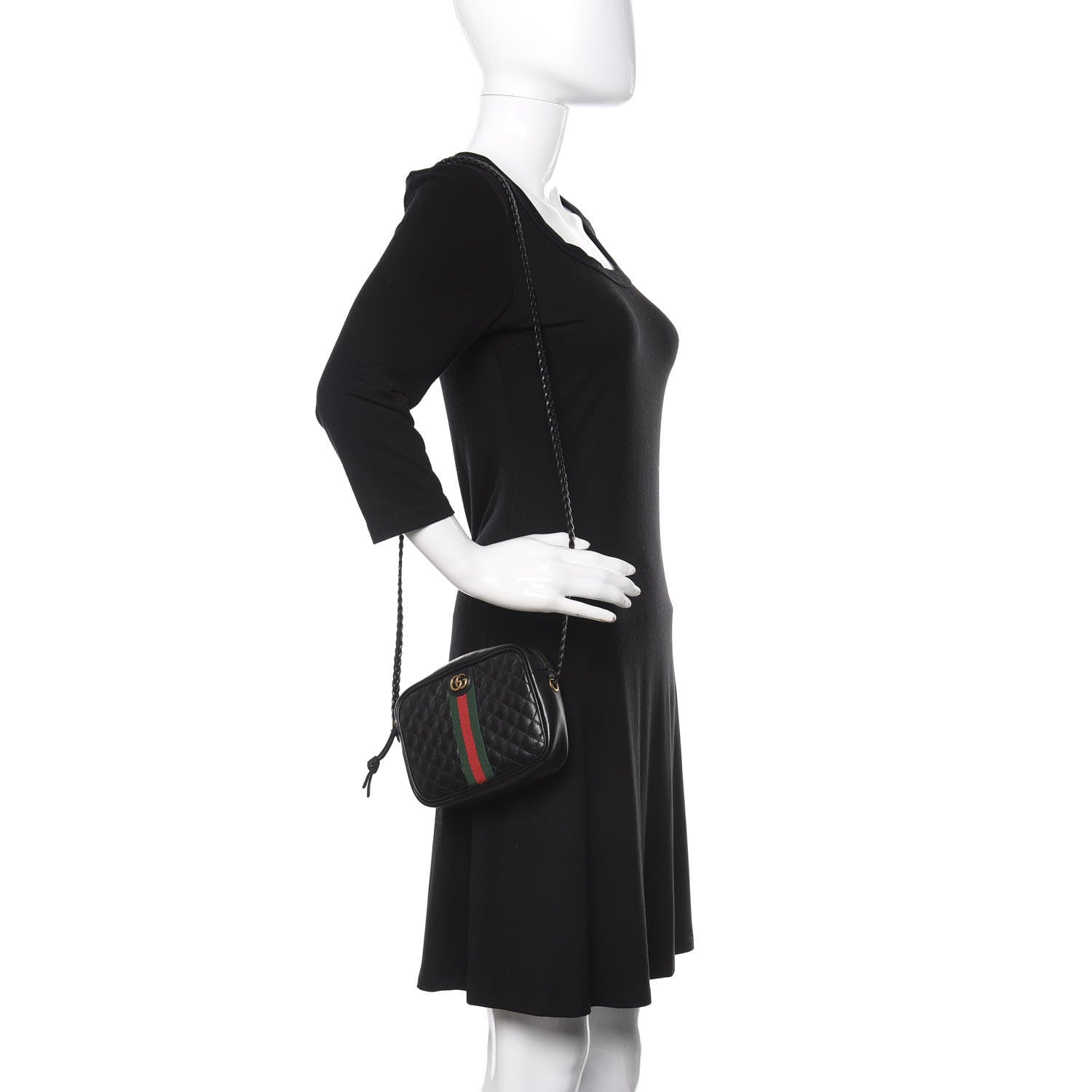 Gucci Calfskin Trapuntata Web Mini GG Shoulder Bag Black 2 of 12