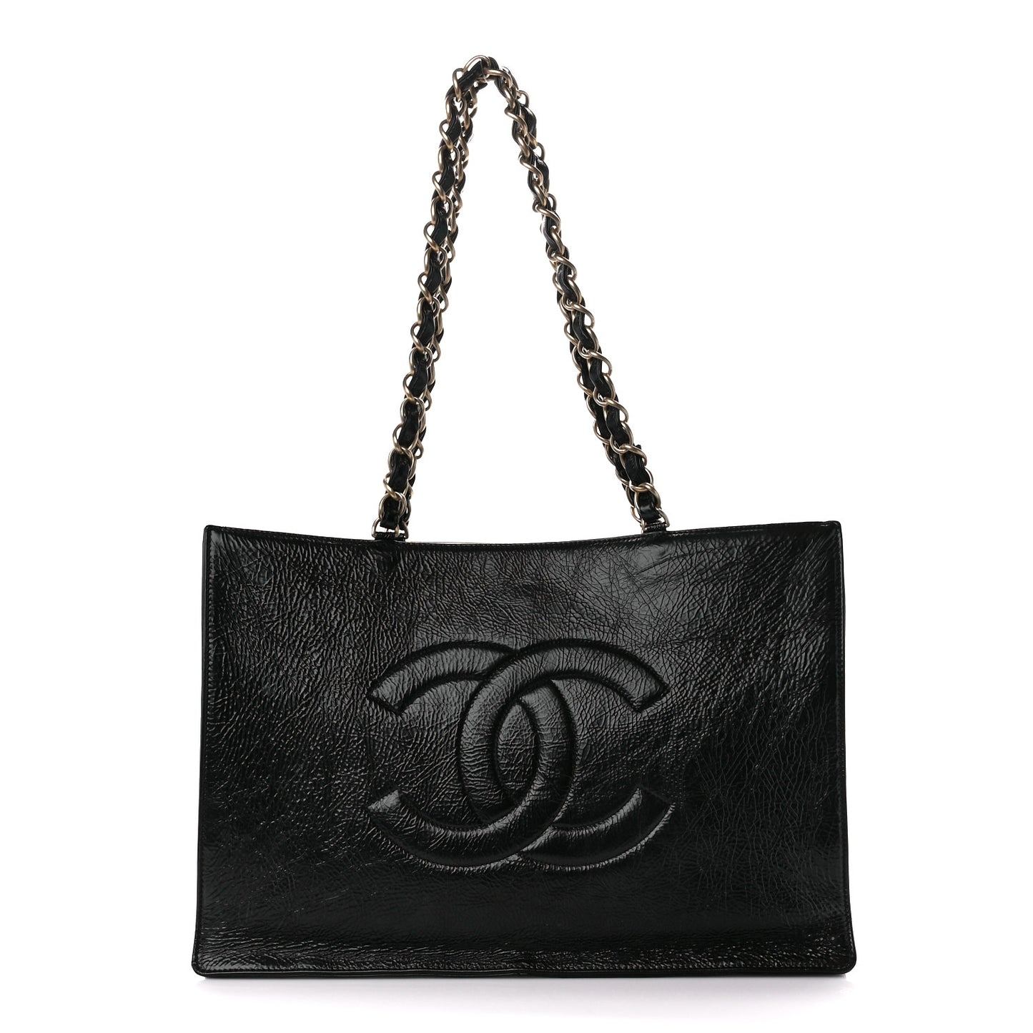 Shiny Aged Calfskin Shopping Bag Black
