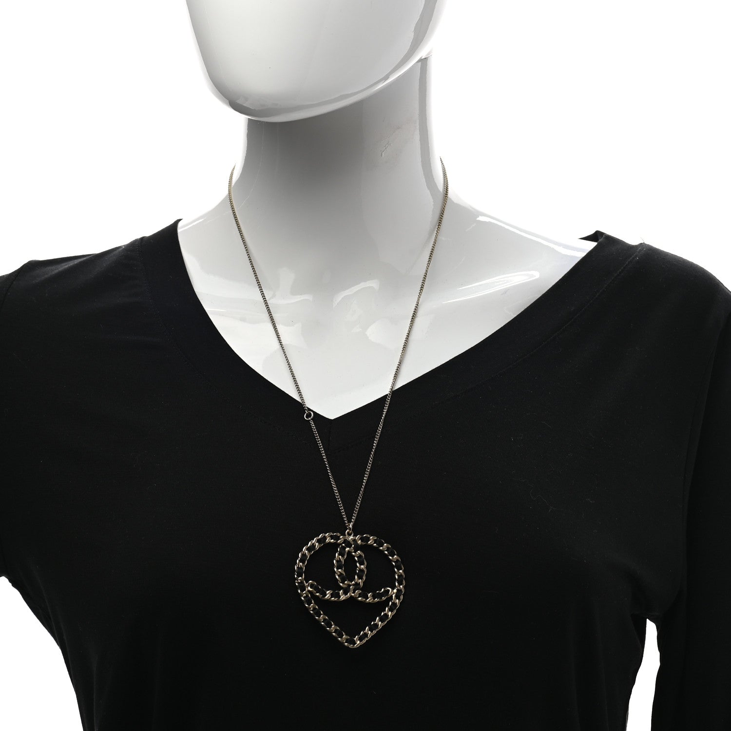 Chanel Satin CC Heart Chain Necklace Black Light Gold 2 of 5