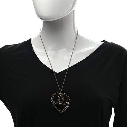 Chanel Satin CC Heart Chain Necklace Black Light Gold 2 of 5