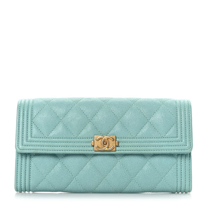 Chanel Caviar Quilted Large Boy Gusset Flap Wallet Light Blue 1 of 8