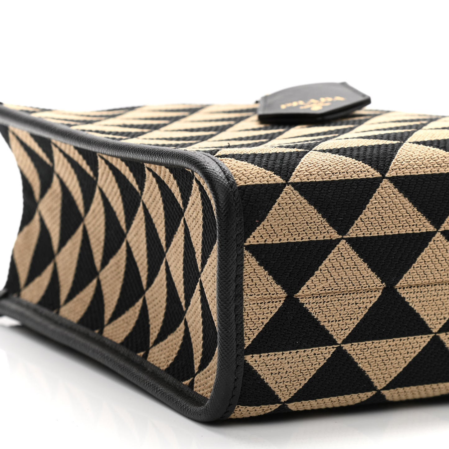 Jacquard Saffiano Triangolo Symbole Embroidered Small Tote Black Corda
