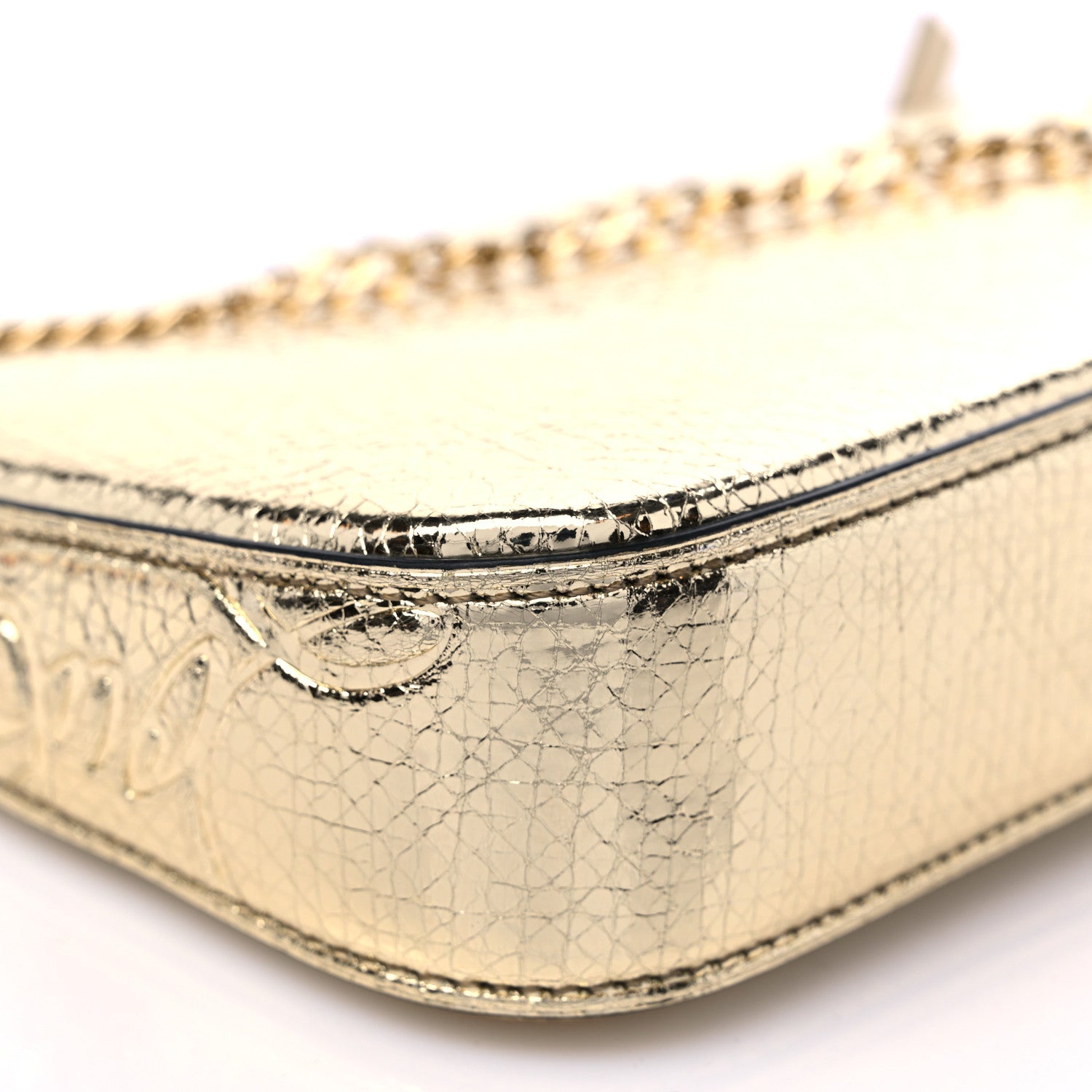 Christian Louboutin Iridescent Textured Calfskin Loubila Chain Clutch Gold 9 of 10