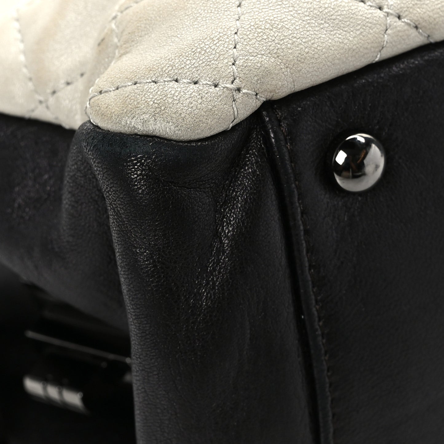 Metallic Lambskin Quilted Timeless CC Tote White Black