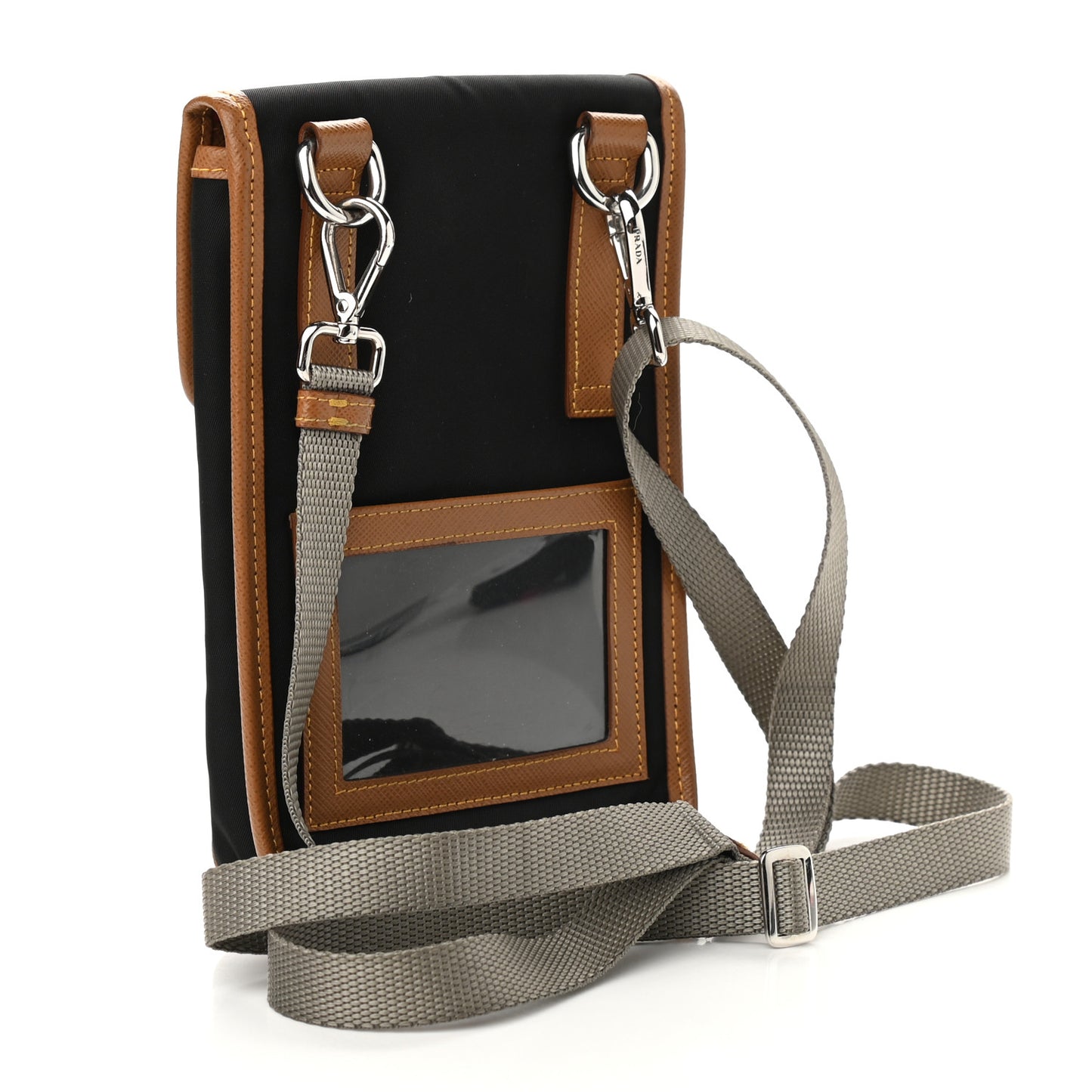 Tessuto Nylon Saffiano Phone Case Crossbody Black Brown