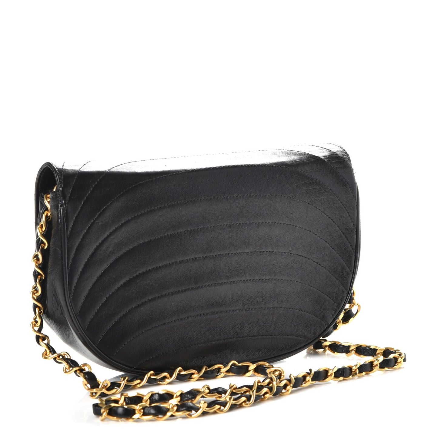 Lambskin Ribbon Stitched Small Single Flap Black