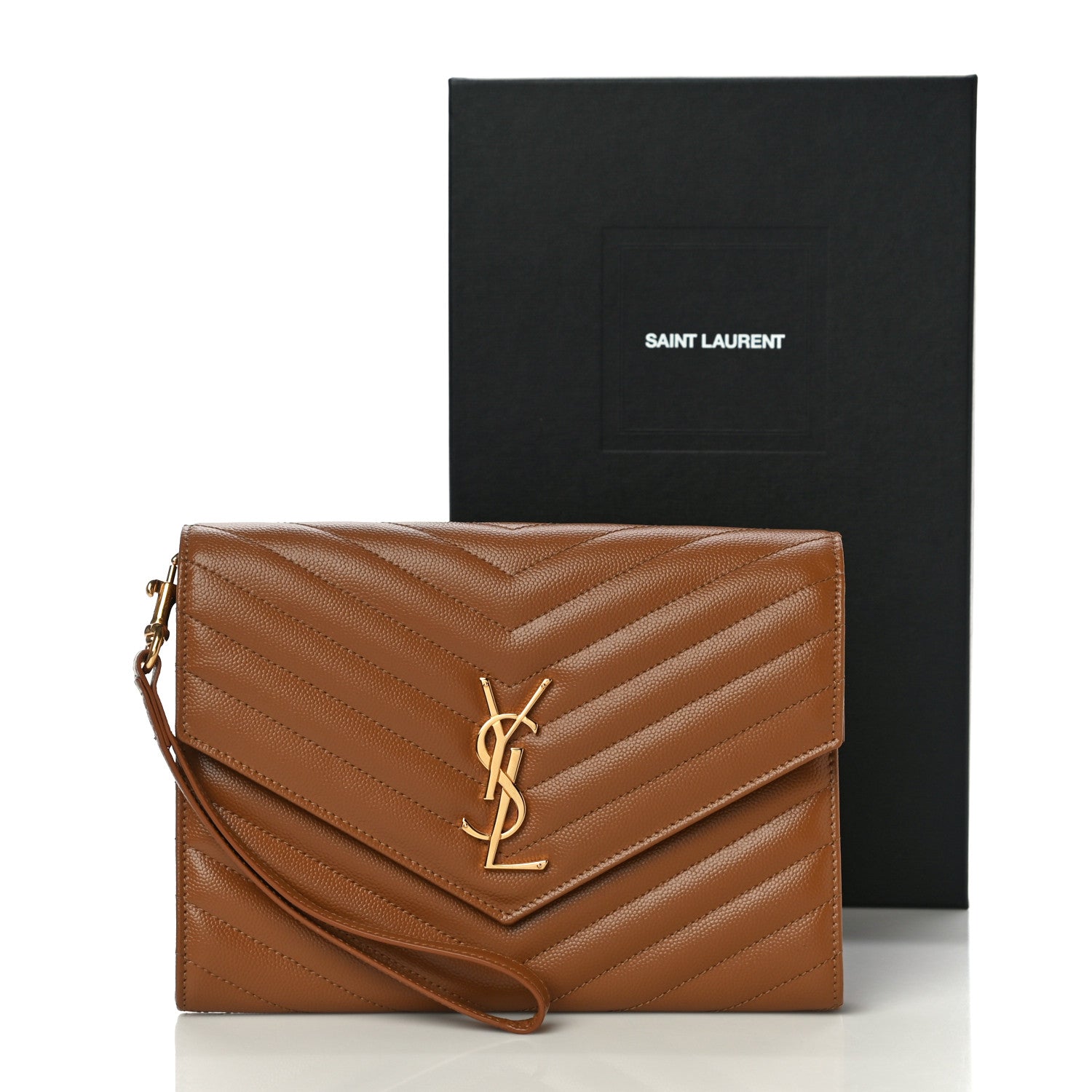 Saint Laurent Grain De Poudre Matelasse Chevron Monogram Cassandre Flap Pouch Natural Dark 11 of 11