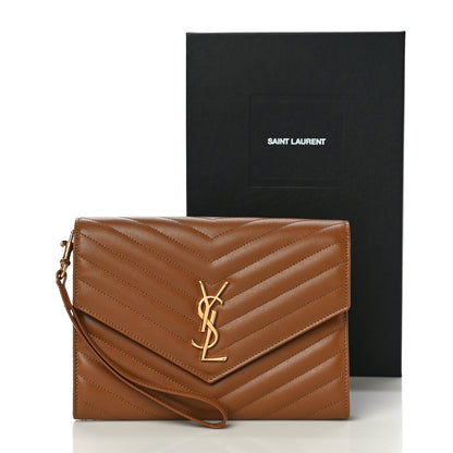 Saint Laurent Grain De Poudre Matelasse Chevron Monogram Cassandre Flap Pouch Natural Dark 11 of 11