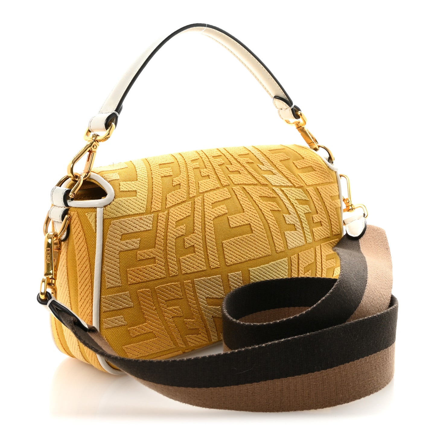 X SARA COLEMAN Canvas Vitello King Seta FF Fish Eye Embroidered Baguette Mostarda White Ice