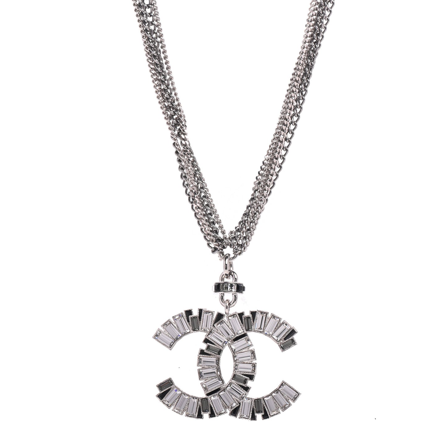 Baguette Crystal CC Multi Strand Pendant Necklace Silver