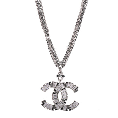 Chanel Baguette Crystal CC Multi Strand Pendant Necklace Silver 1 of 5