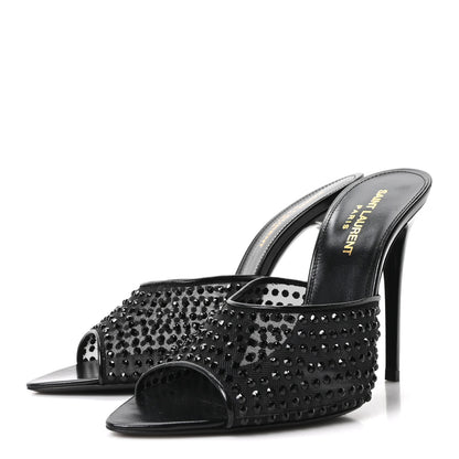 Saint Laurent Tulle Strass Gippy 110 Mule Sandals 38 Black 4 of 9