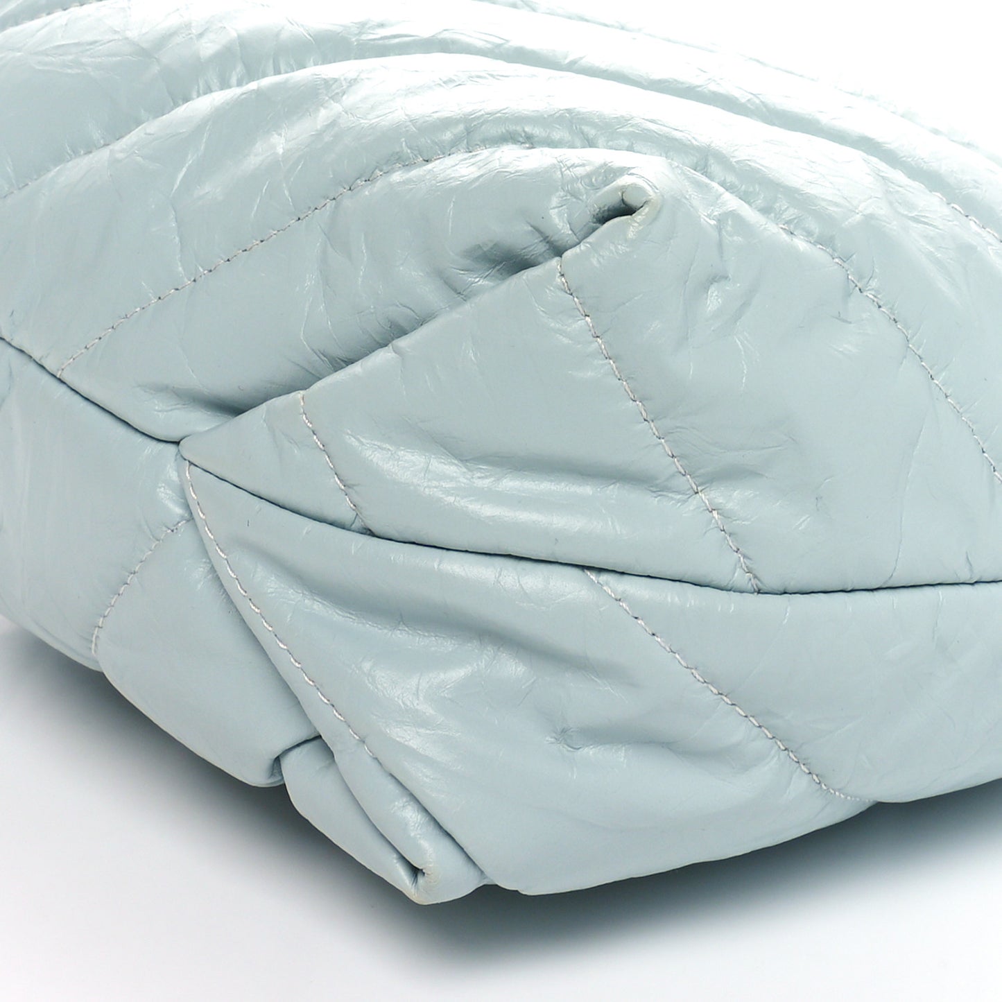 Crushed Calfskin Quilted Crush Small Tote Bag Light Blue