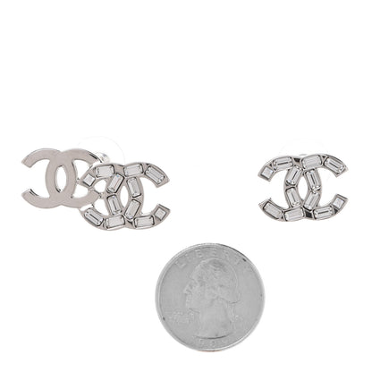 Chanel Baguette Crystal Double CC Earrings Silver 2 of 5