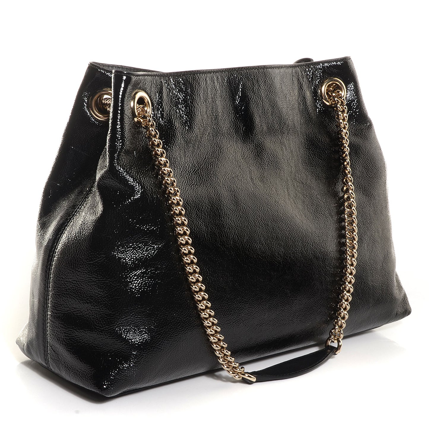 Patent Medium Soho Chain Shoulder Bag Black