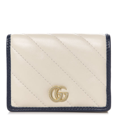Gucci Vintage Effect Calfskin Matelasse Diagonal Torchon GG Marmont Card Case Wallet Mystic White Blue Agata 1 of 6