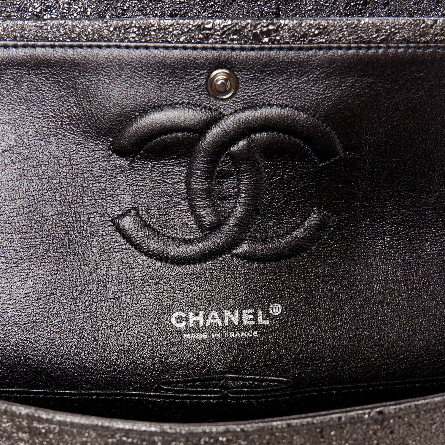 Chanel Metallic Crackled Calfskin Medium Double Flap Dark Silver 6 of 11