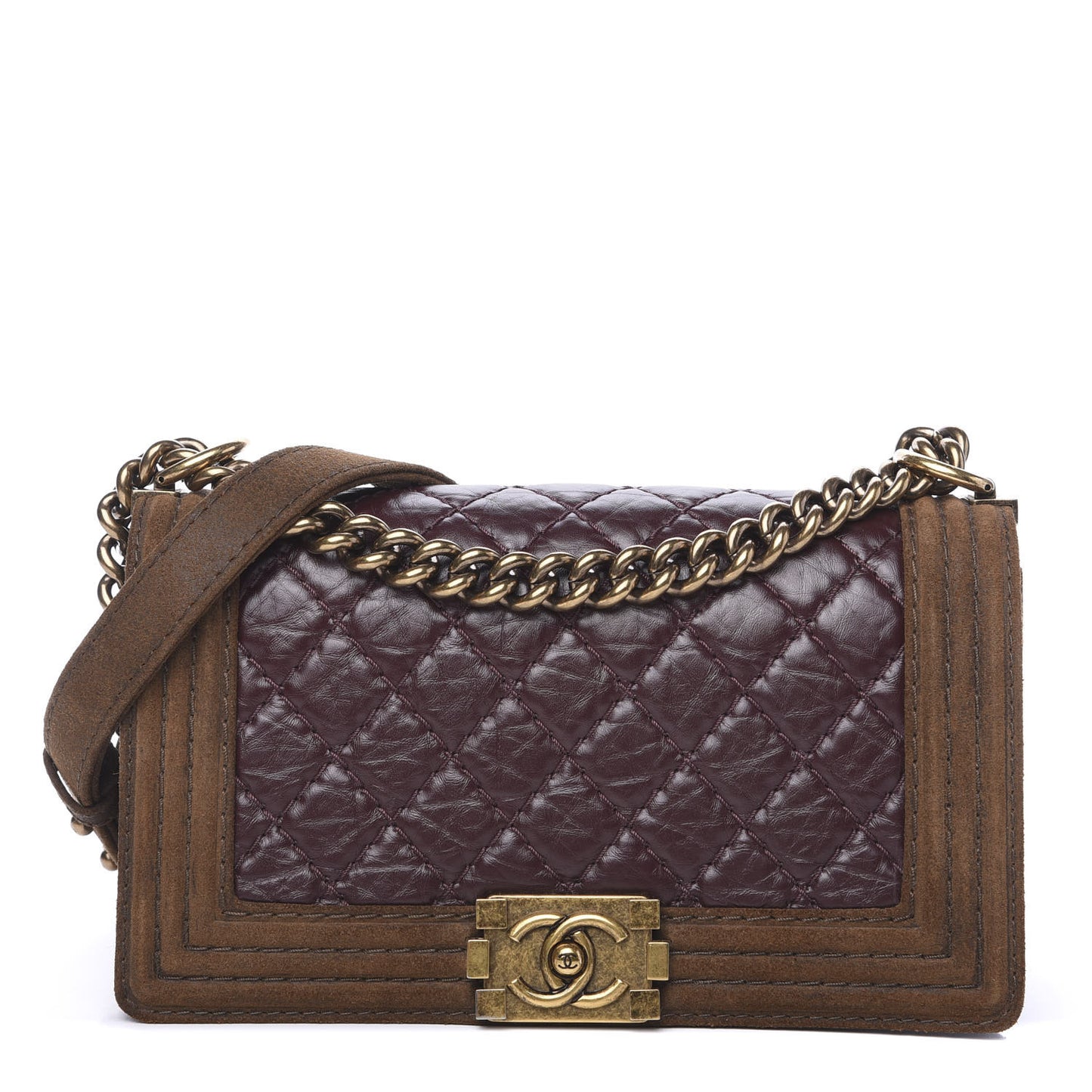 Aged Calfskin Nubuck Quilted Medium Boy Flap Burgundy