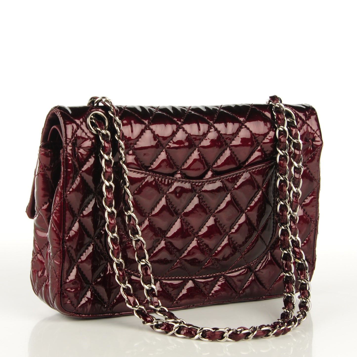 Patent Quilted Medium Double Flap Bordeaux