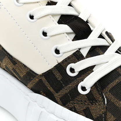 Fendi Fabric Jacquard Vitello Technical Fabric FF Womens Fendi Force Low Top Sneakers 38 Tobacco Black Ultrawhite White 10 of 11