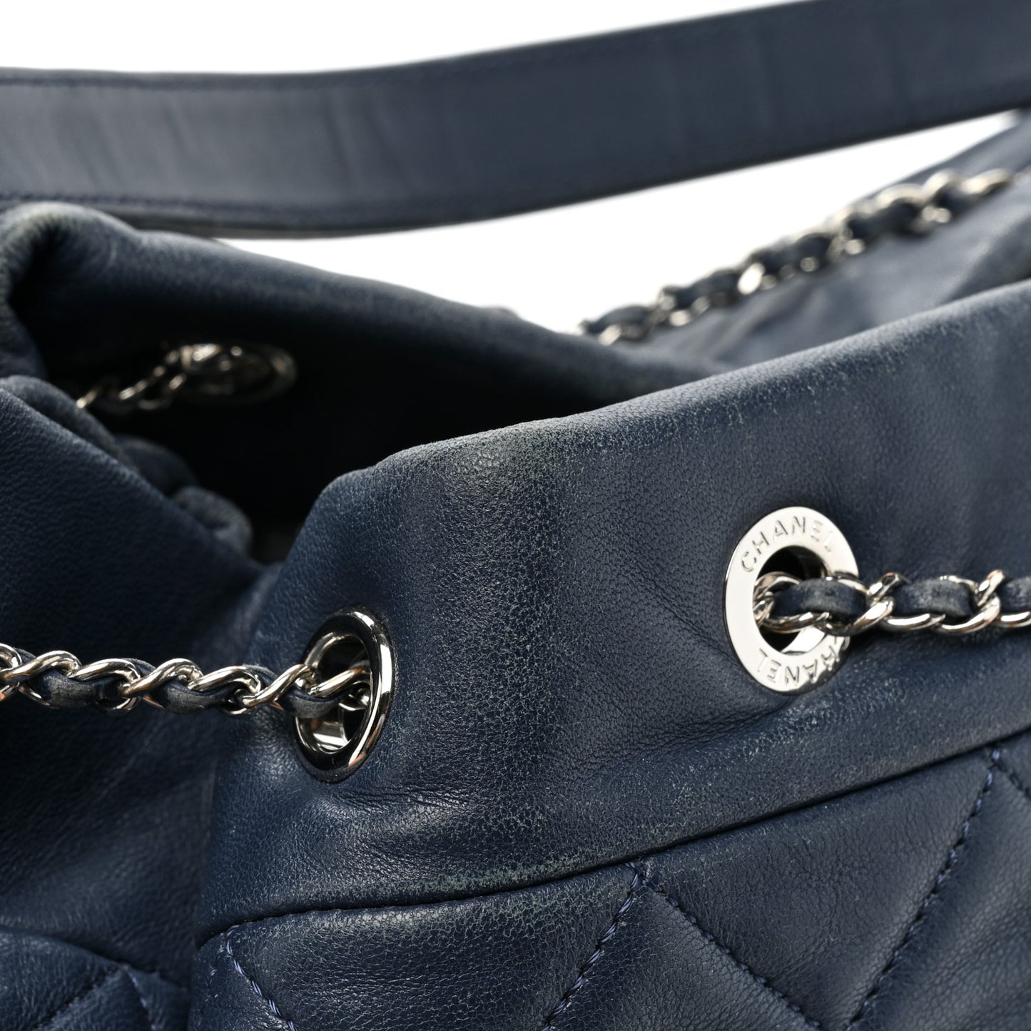 Lambskin Quilted CC Chain Drawstring Tote Blue