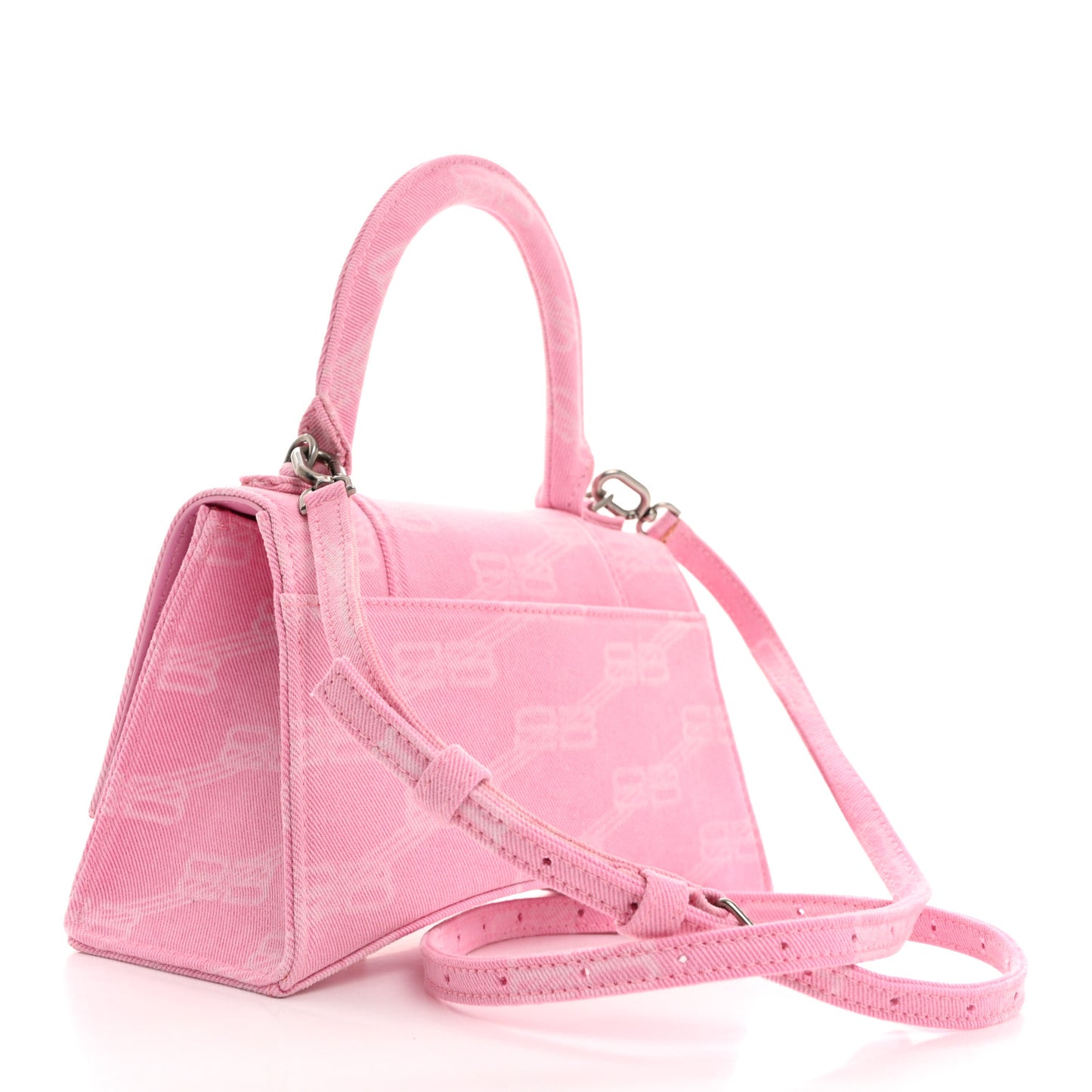Washed Denim BB Monogram Hourglass Top Handle Bag Small Pink