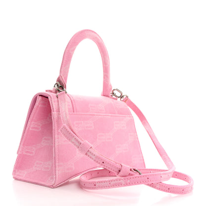 Balenciaga Washed Denim BB Monogram Hourglass Top Handle Bag Small Pink 2 of 12