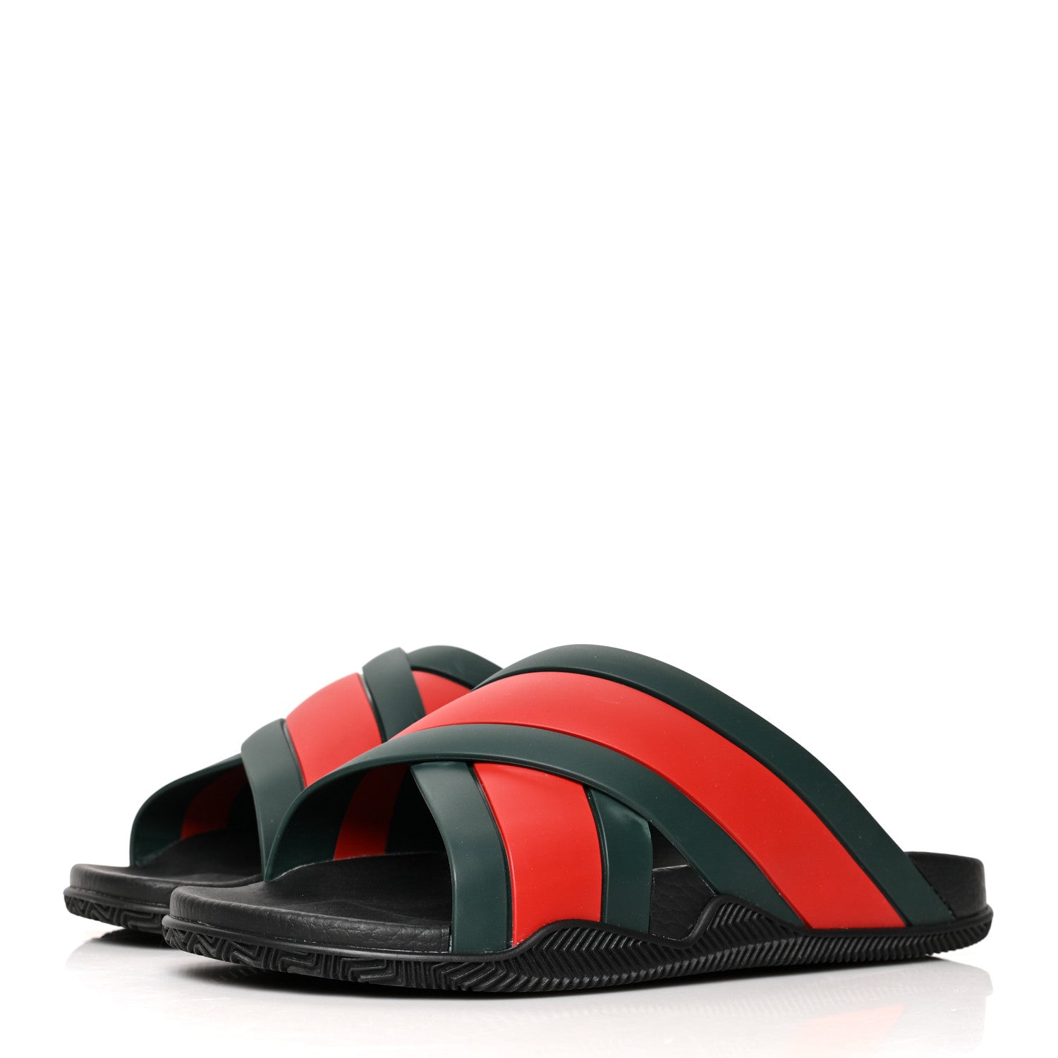 Gucci Rubber Web Mens Criss Cross Slide Sandals 10 Green Red 3 of 10